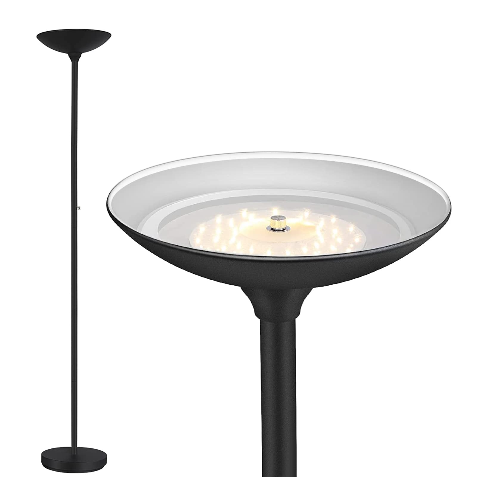 BoostArea Torchiere Floor Lamp, 24W LED, Stepless Dimmable, 70 Inch Tall, Metal, Black, Model HD005BYH