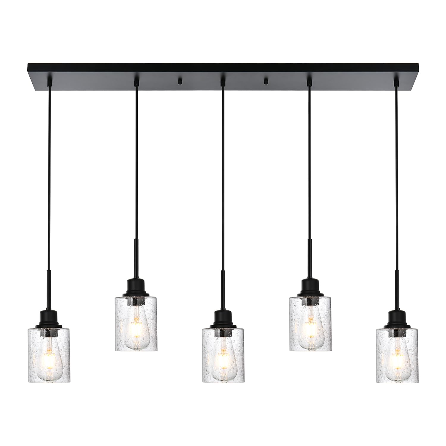 PENDRION Black Chandelier 5 Light Dining Room Lighting Fixtures Hanging Linear Pendant Lights Industrial Modern Chandelier with 