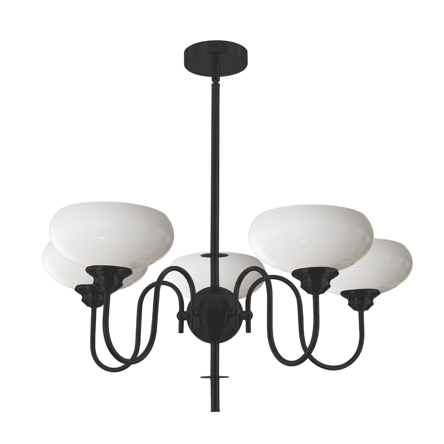BOKT Black Chandelier for Bedroom, Modern Milk White Bowl Chandelier for Living Room, Adjustable 5 Light Farmhouse Chandeliers w