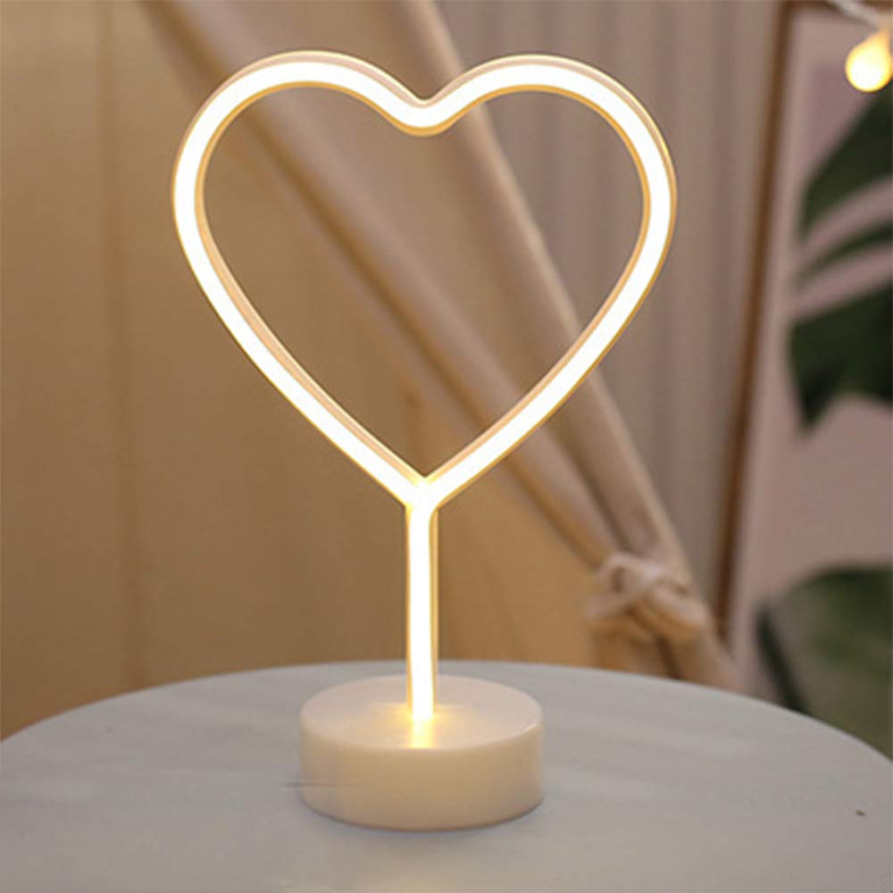 ENUOLI LED Neon Heart Shaped Night Light USB & Battery Powered Warm White Lamp for Indoor Decor, Wedding, Birthday, Kids Room, Living Room