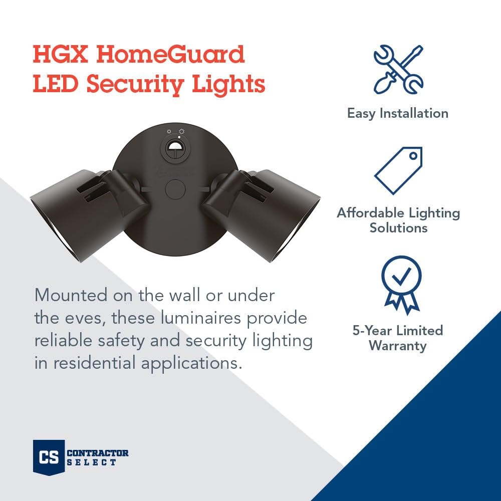 Lithonia Lighting HGX LED Flood Light, 2-Light, 1750-2750 Lumens, Photocell Sensor, Dark Bronze