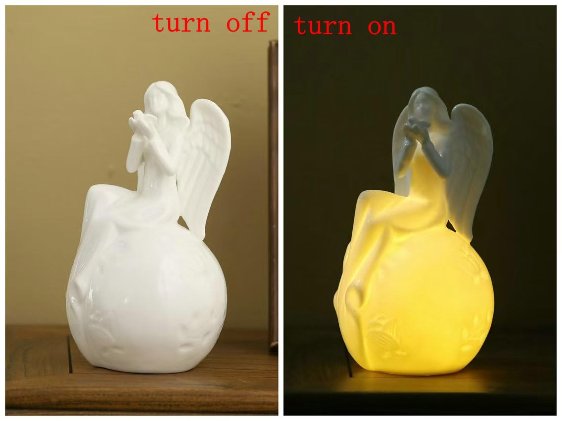 Adavas.Y&G Angel Collectiable Figurine With Led Lighting Angel Lamp Decorative Angel Night Light Holding Dove 8'' H