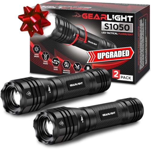 GearLight S1050 LED Flashlight High Lumens - Flashlights for Camping, Hiking, Dog Walking - Powerful Emergency Flashlights with 