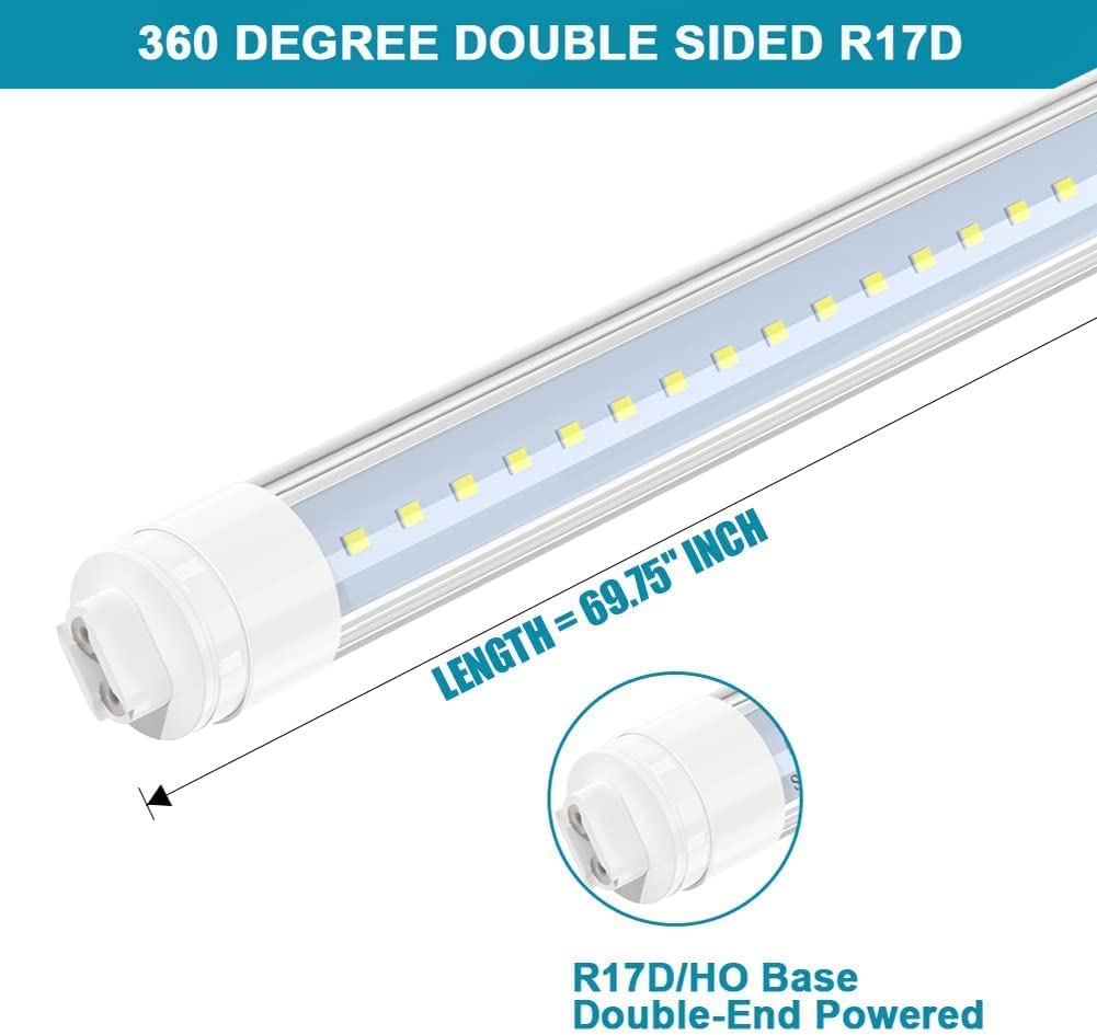 Jesled 360 Degree T8 T10 T12 6Ft 42W R17D/Ho Base, Led Outdoor Tubes For Double Sided Signs 6000K Cool White Clear Cover (4-Pack