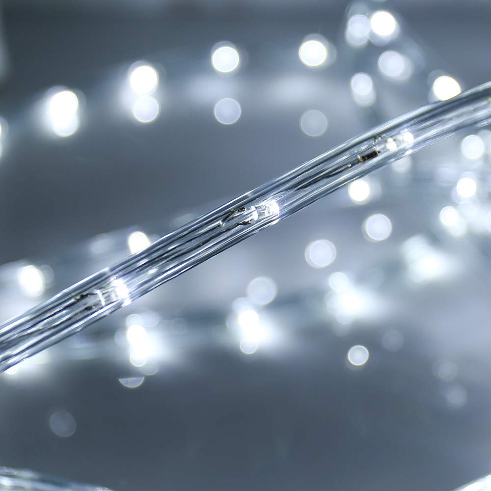 HuiZhen 100ft LED Rope Lights, 720LED Waterproof White Outdoor Lights for Party, Wedding, Trees, Model EDCC-06