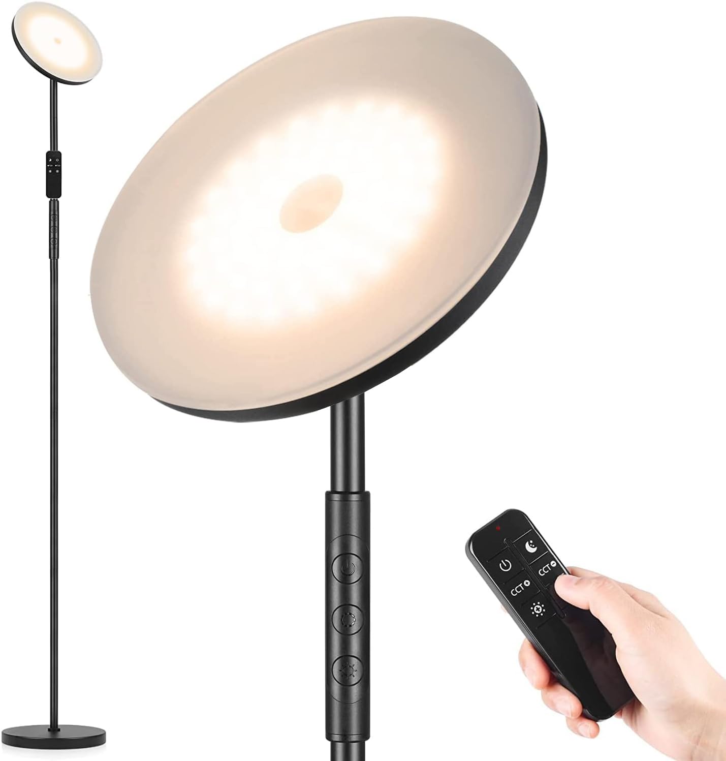 Marctronic 36W Led Torchiere Floor Lamp - Bright Dimmable Modern Lamp With Remote & Touch Control