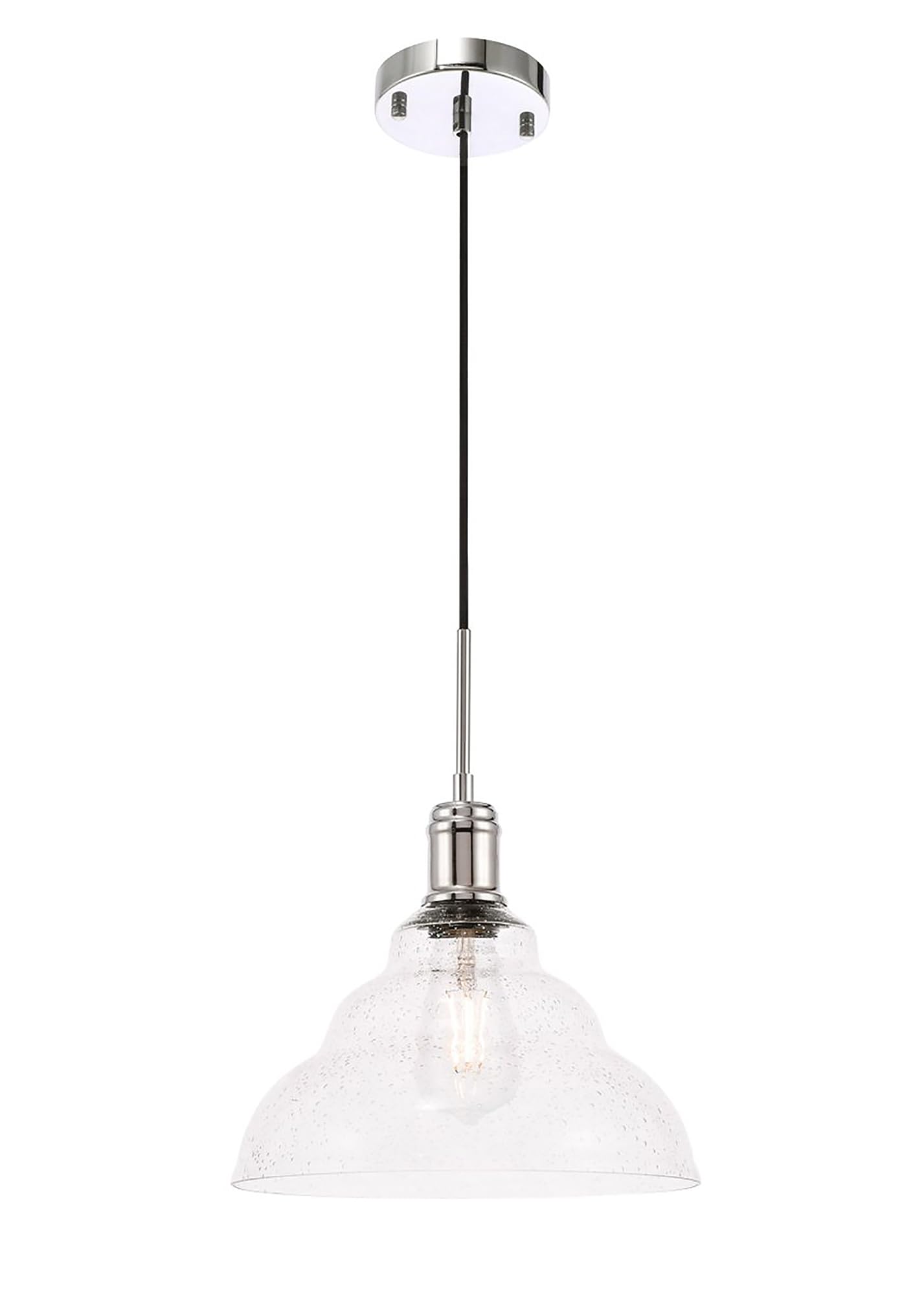 Living District Chrome Modern Pendant Light With Clear Seeded Glass Shade, 1 Light