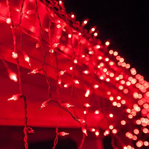 Kringle Traditions 8.5 ft Red Icicle Lights, Outdoor Holiday Lights, White Wire, Model GDS-150/3FI