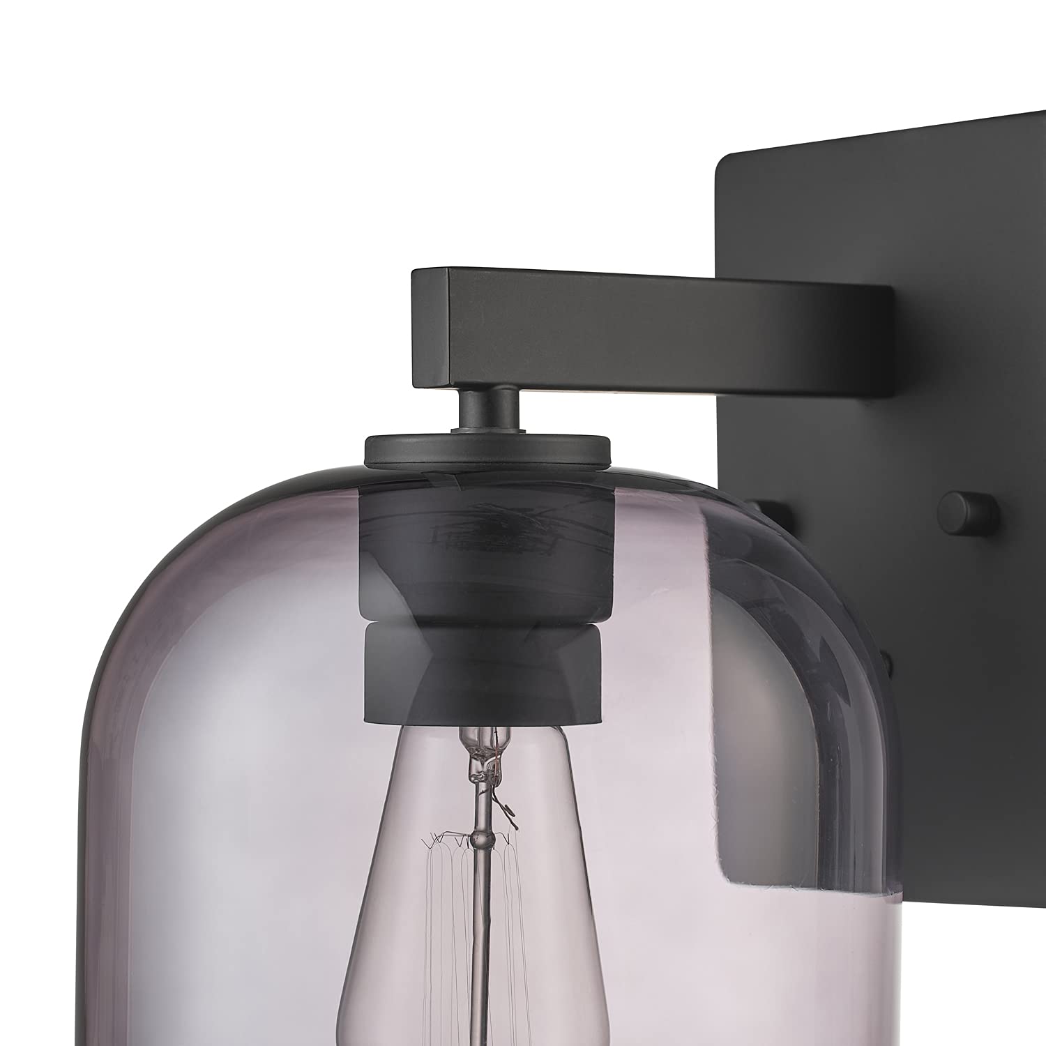 Globe Electric Utica 1-Light Outdoor Wall Sconce, Black Metal, Smoked Glass Shade, Model 44790