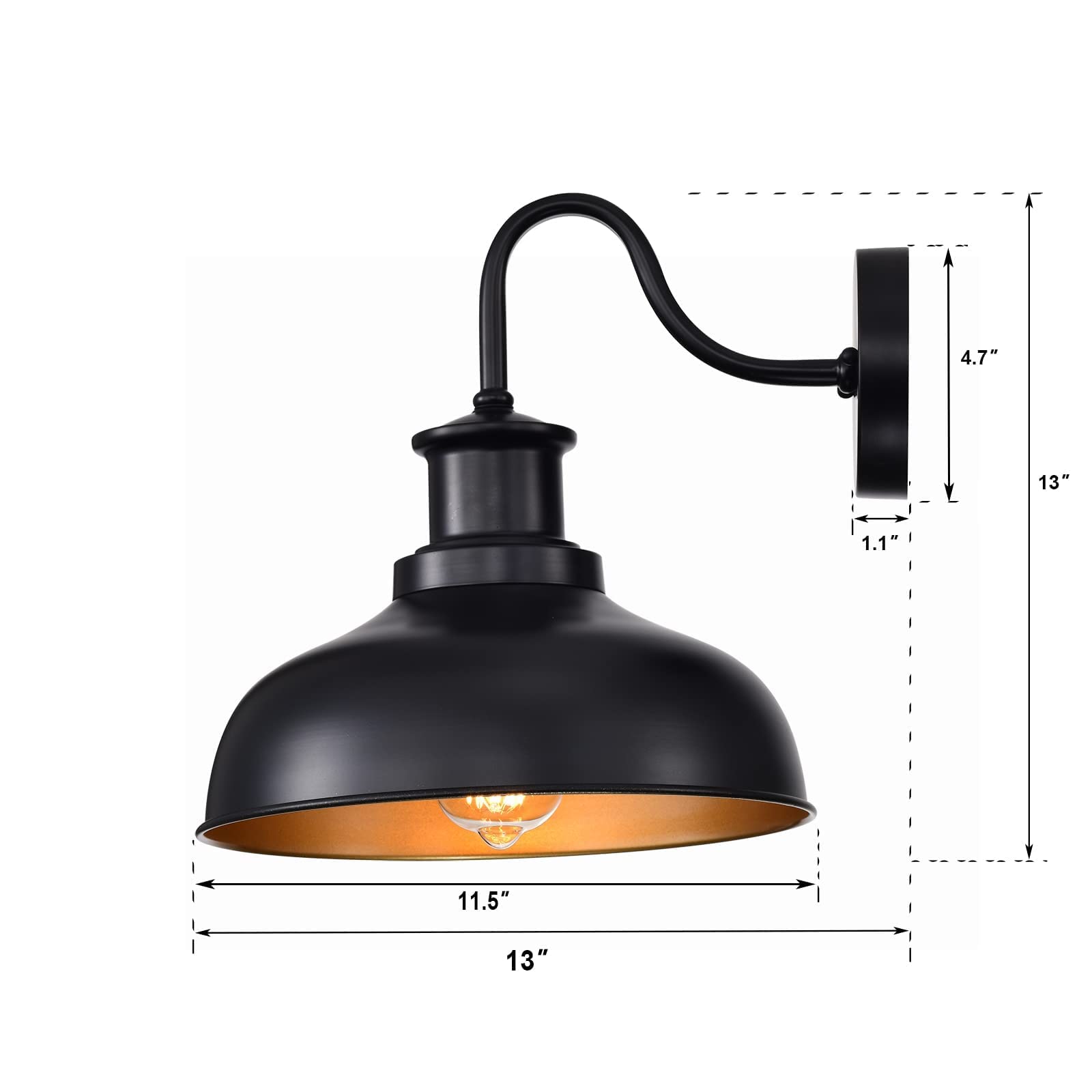 Diyel Gooseneck Barn Light - Vintage Outdoor Wall Sconce, Black Iron, 2 Pack, Ideal for Porch, Entryway, Garage