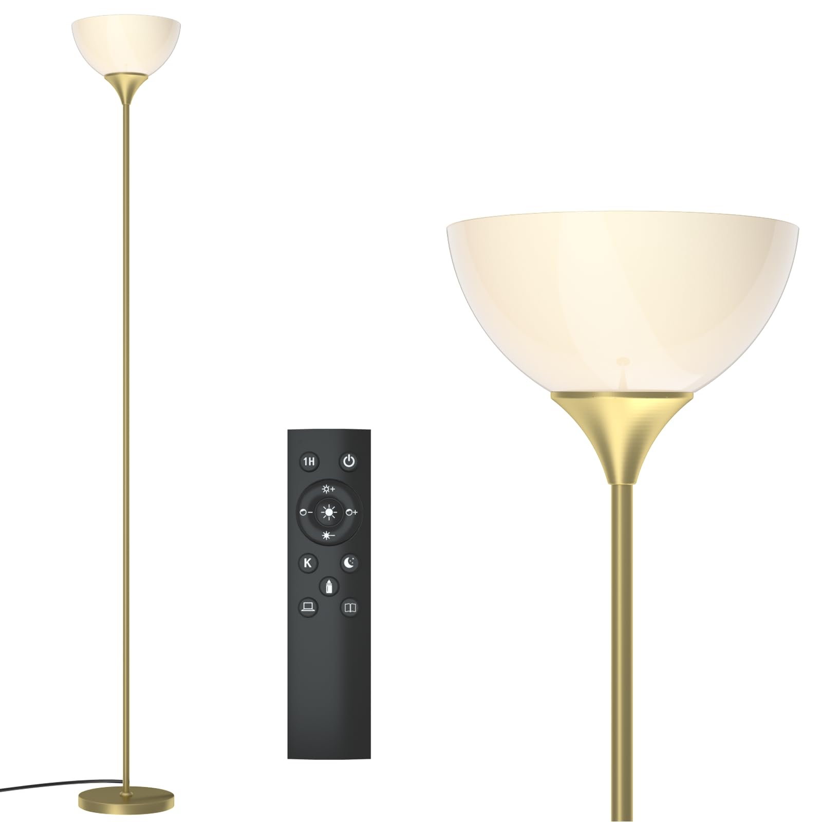 PESRAE Floor Lamp, Remote Control with Stpeless Color Temperatures and Brightness, Torchiere lamp for Bedroom, Living Room, Bulb