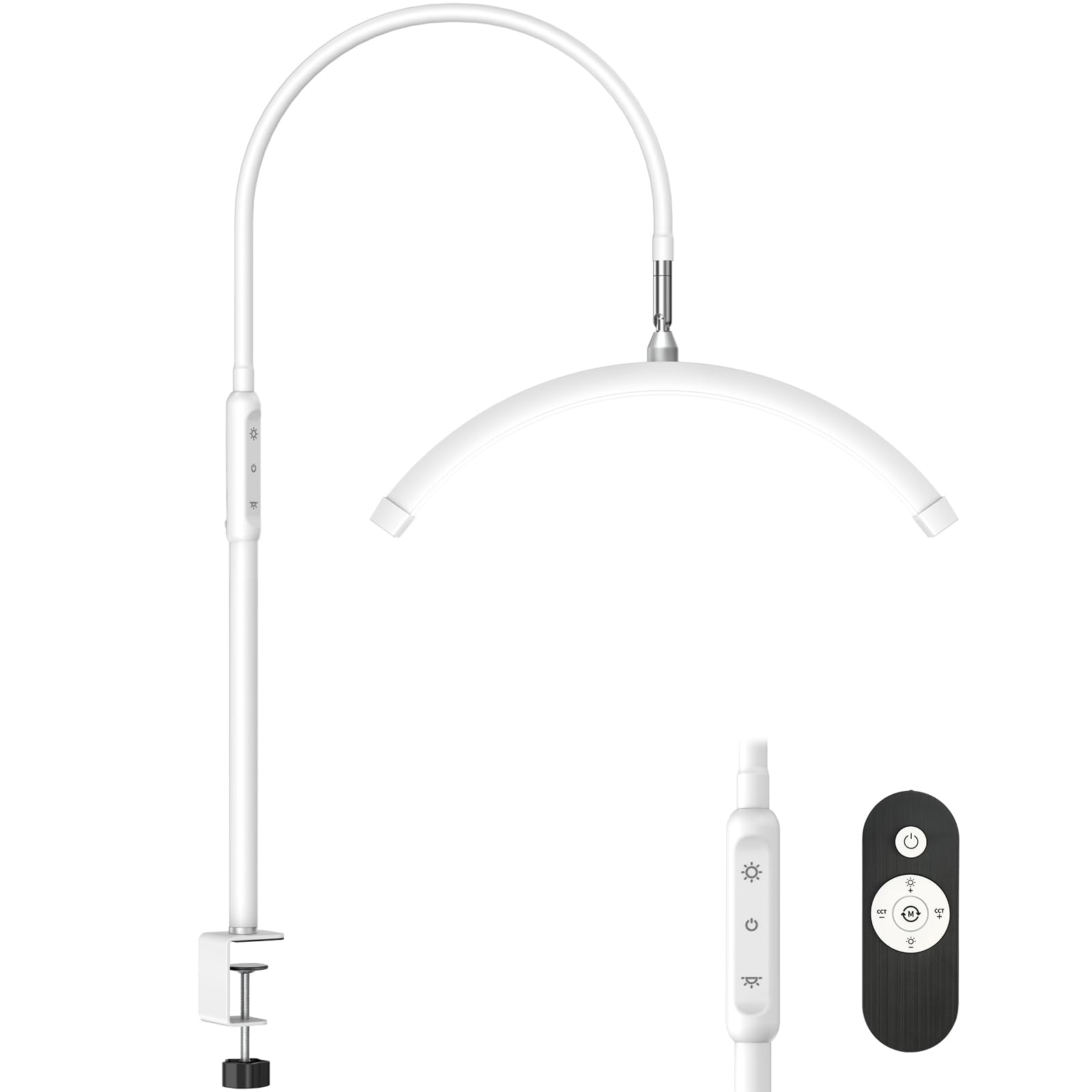 Mznoo Half Moon LED Desk Lamp with Clamp, 5 Brightness Levels, 5 Color Modes, Model M500, White