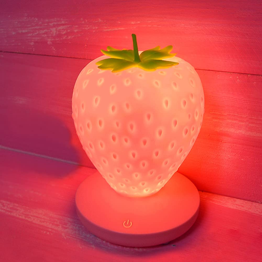 LVOERTUIG Strawberry Night Light, Silicone Lamp, LED Color Changing, Touch Control, Free Size, Pink, Model 16076731057347
