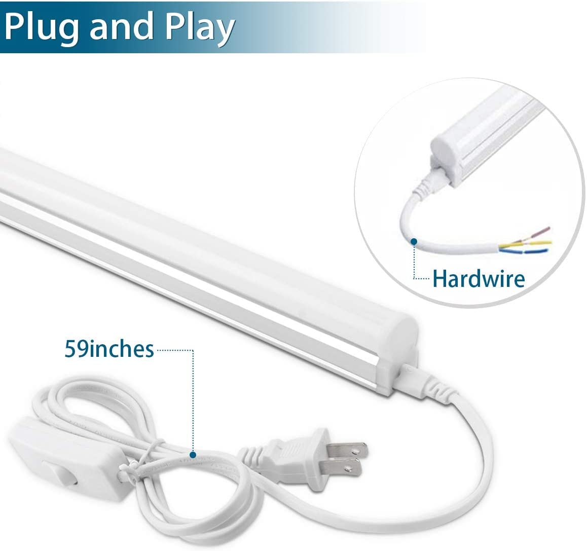 Barrina T5 Led Shop Light 2Ft, 6500K (Super Bright White), Utility Shop Light, Ceiling And Under Cabinet Light, Etl Listed, Cord