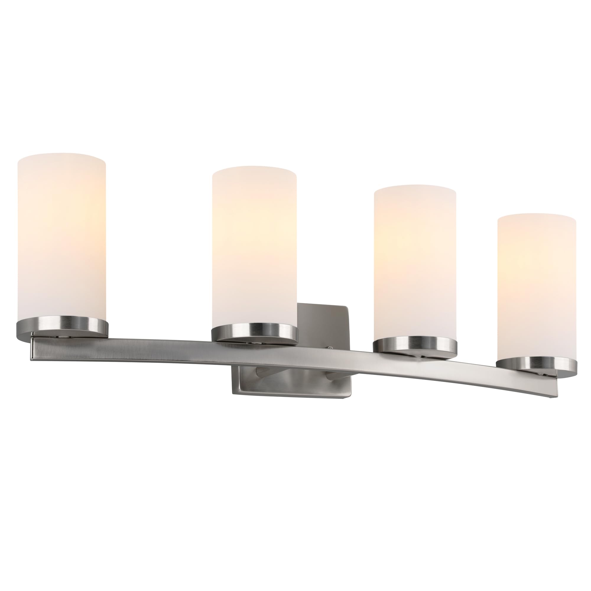 Design House Desta Vanity Light, 4-Light, Curved Bar Design, Frosted Glass Glow, Dimmable, Up/Down Mountable, E26 Socket, Satin 