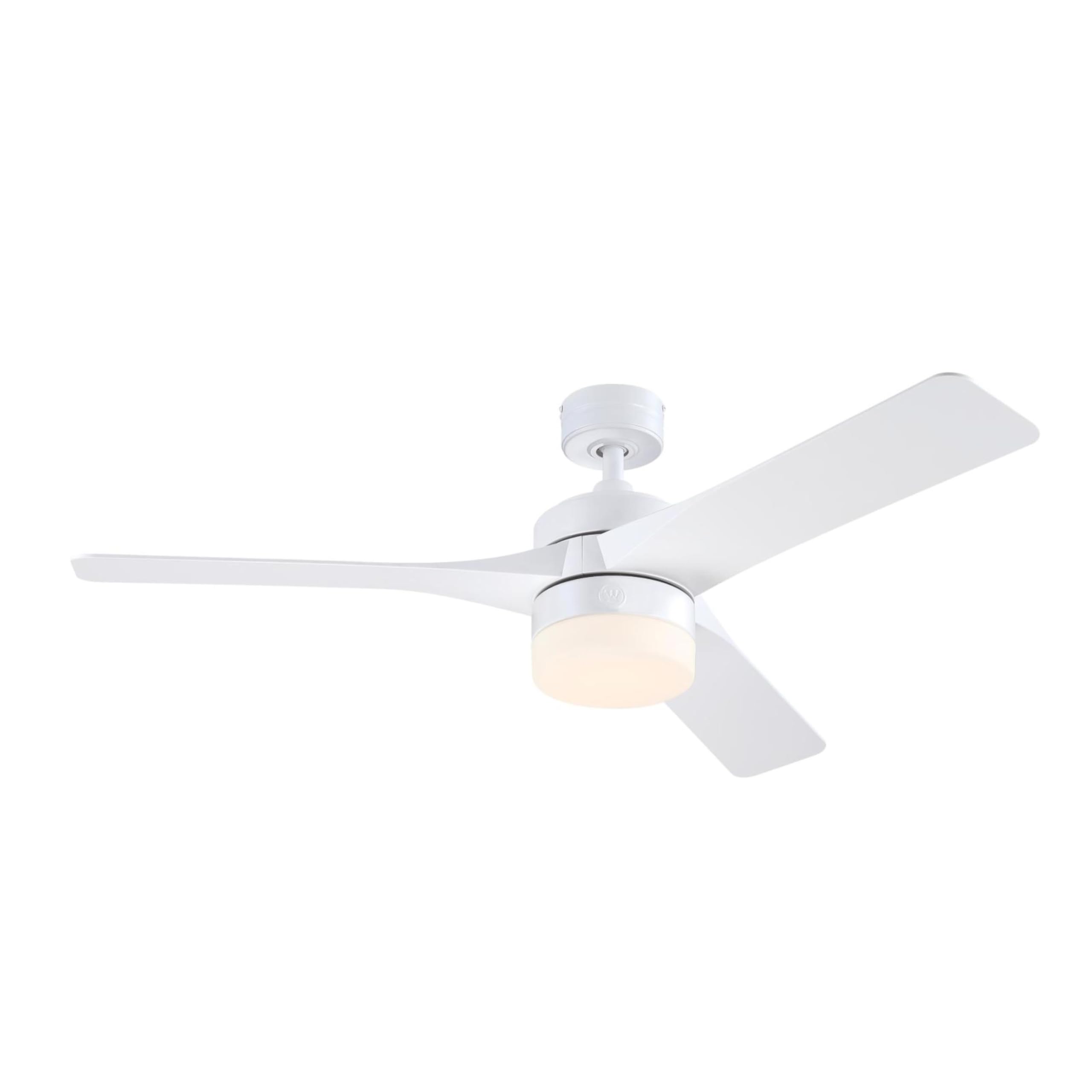 Westinghouse Lighting Alta Vista Contemporary Indoor/Outdoor Ceiling Fan  Dimmable LED Light Fixture with Opal Frosted Glass  Remote Control  52 Inch  Matte White Finish  DC Motor