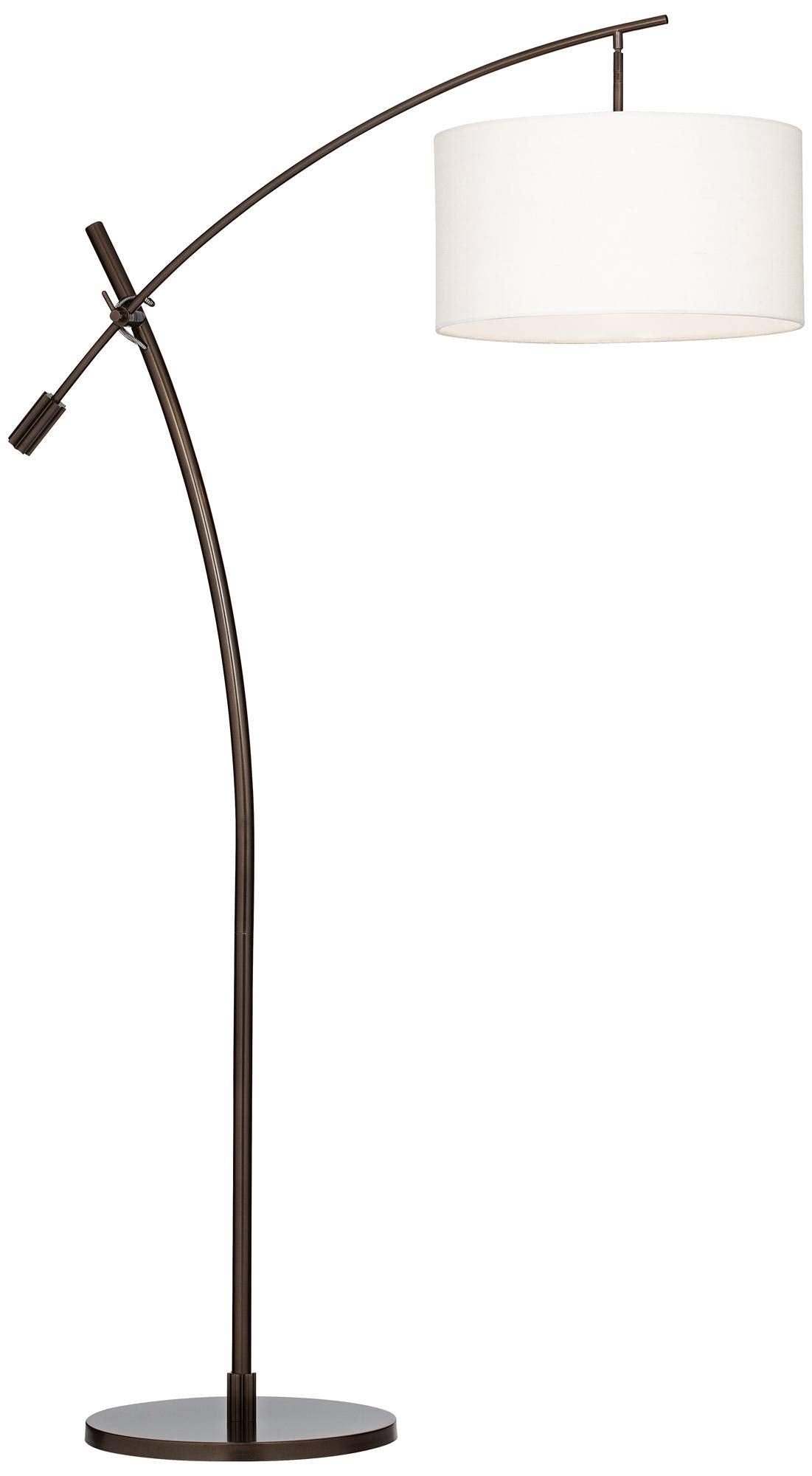 Possini Euro Design Raymond Modern Arched Floor Lamp Standing 69'' Tall Bronze Brown Metal Slim Profile Off-White Linen Drum Sha