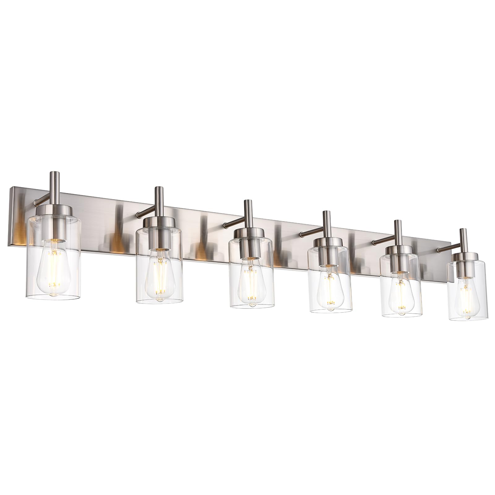 Vinluz Bathroom Vanity Light Fixture Brushed Nickel With Clear Glass 6-Light Modern Wall Lighting Industrial Indoor Sconces Wall