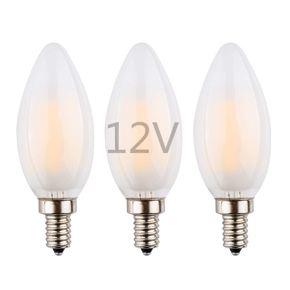 OPALRAY 12V Low Voltage Input LED Candle Bulb, 4W Dimmable with DC Dimmer, Warm White Light, E12 Base, 40W Incandescent Replacem