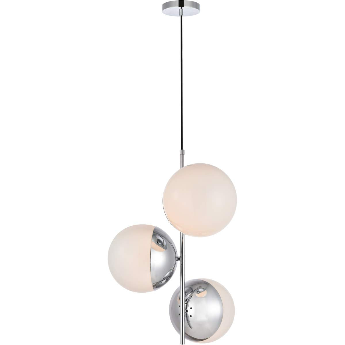 Living District Eclipse 3 Lights Chrome Pendant with Frosted White Glass