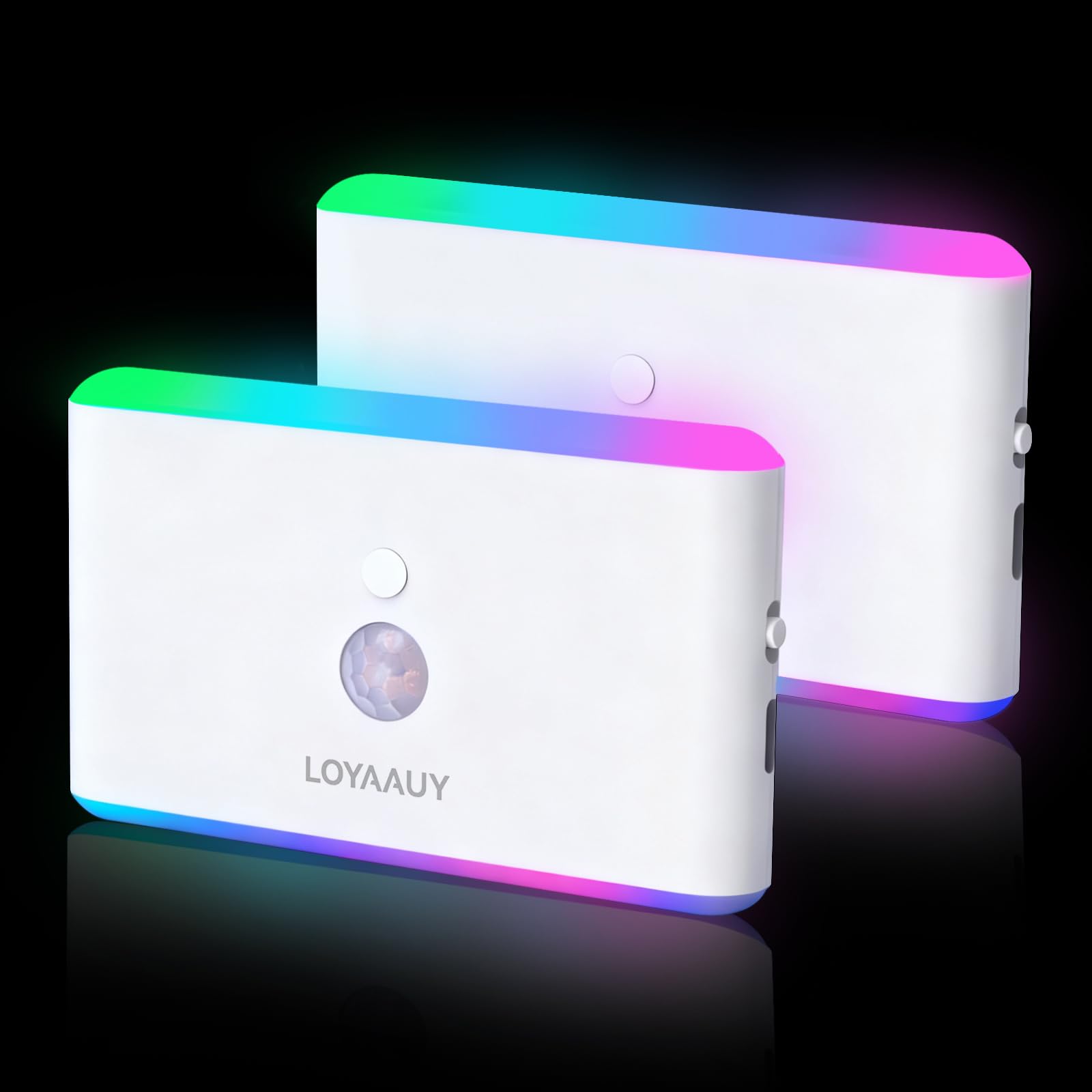 LOYAAUY Motion Sensor Night Light 2-Pack, Cruise Approved Rechargeable Magnetic LED Nightlight, Warm & RGB Soft Dimmable, Wirele