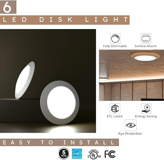 Lunabode Led 7.5'' Flush Mount Ceiling Light Fixture (1 Pack) - 16.5W, 1500Lm, 120V, 6000K Modern Kitchen Led Ceiling Lamp | Wet