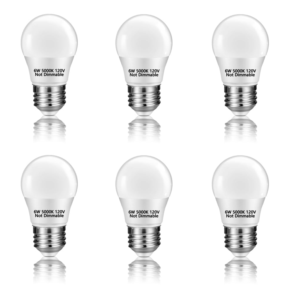 Neteha 6 Pack A15 6W 120V E26 Base Small Led Refrigerator Light Bulb  Non-Dimmable 60W Equivalent 5000K Daylight White A15/G45 Shape Led Appliance Bulb For Ceiling Fan And Lighting Fixtures