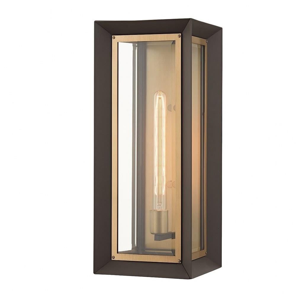 Troy Lighting Lowry 21 Exterior Wall Lantern | Textured Bronze and Patina Brass | Clear Beveled Glass | Outdoor 1-Light Sconce |