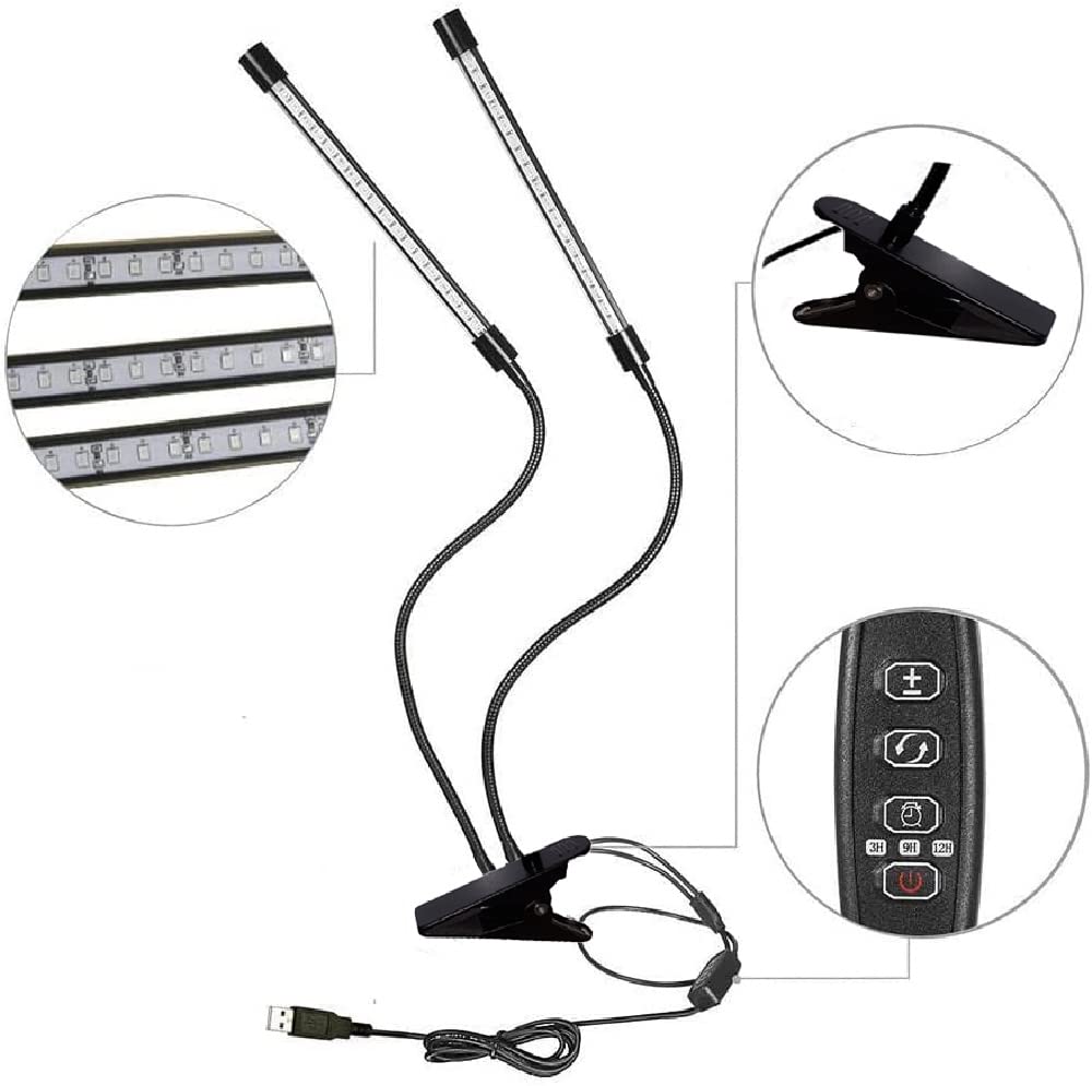 Led Plant Grow Lights For Indoor Plants 40 Led Full Spectrum Dual Head Plant Lights, 3 Switch Modes, 3/9/12H Timer, 9 Dimmable B