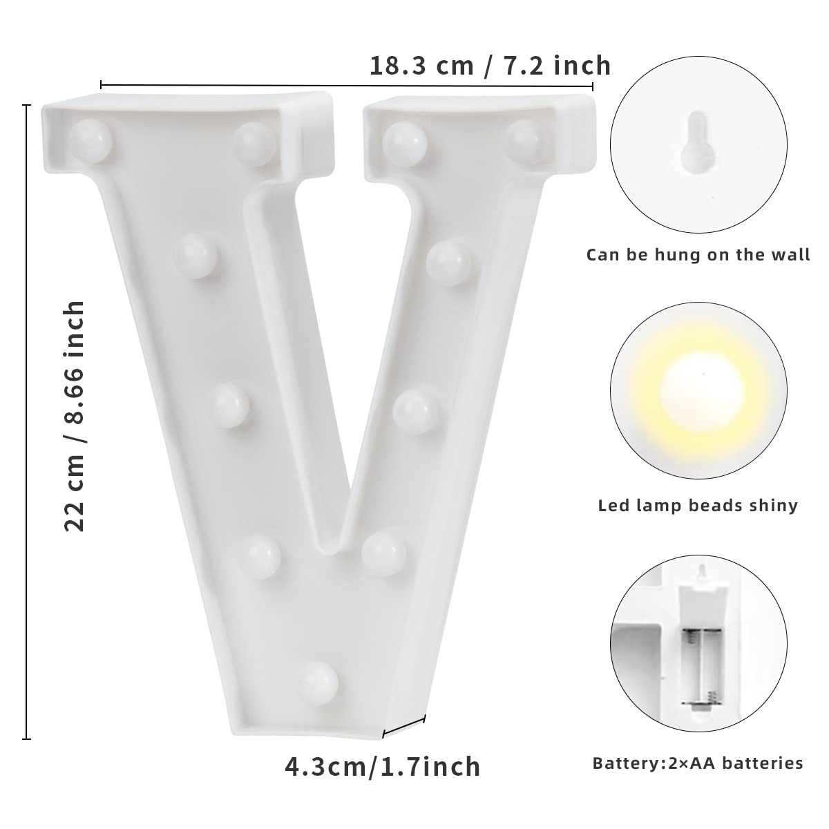 Laerjin Light Up Letters, Decorative LED Marquee Number Sign, Plastic, Letter Lights-V
