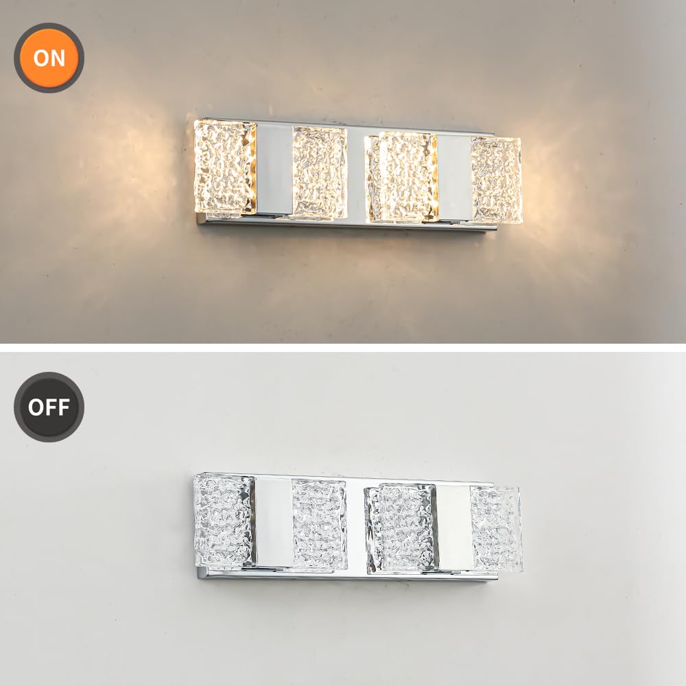 Modern Chrome 4-Lights Bathroom Vanity Light  Eleglant Chrome Led Bathroom Light Fixtures Over Mirror  Dimmable Acrylic Shade Wall Lighting Fixtures  Hardwired Wall Light(H4.33In  L15.16In)