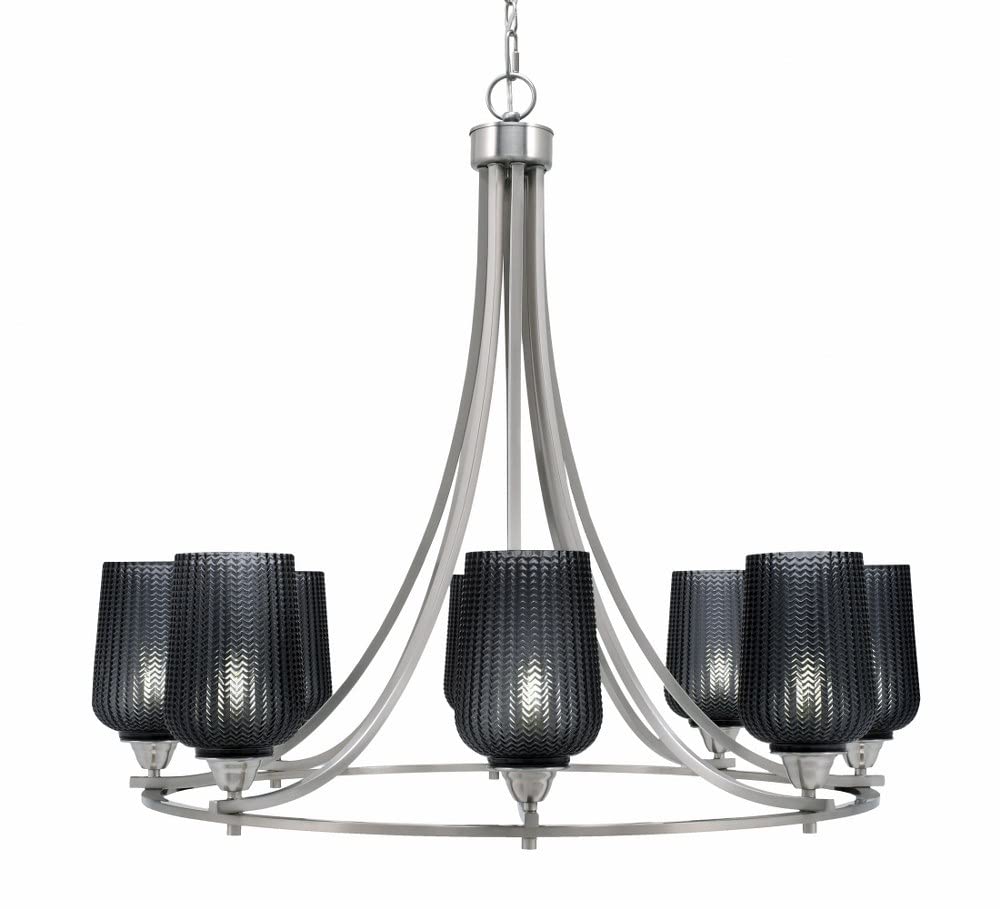 Toltec Lighting 3408-Bn-4252 Paramount - 8 Light Uplight Chandelier-31 Inches Tall And 34 Inches Wide, Finish Color: Brushed Nickel, Glass Color: Smoke Textured