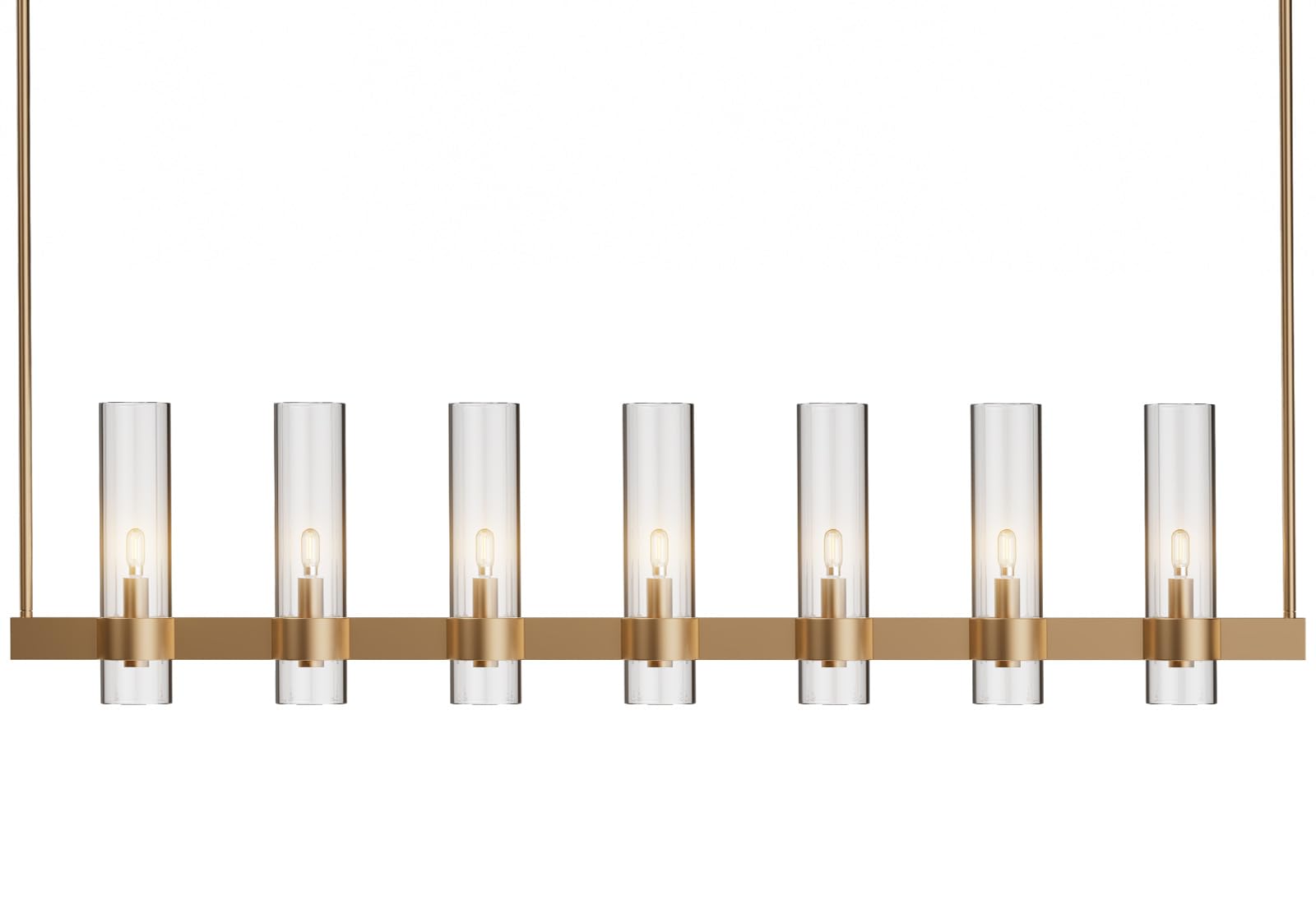 Yiosi Brass Kitchen Island Lighting- 7-Light Linear Chandelier  Adjustable 47 Modern Farmhouse Rectangle Pendant Light Fixtures  Dining Room  Bedroom