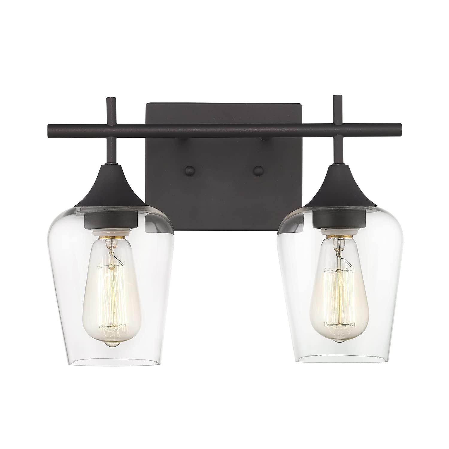 Osimir Oil Rubbed Bronze Bathroom Light Fixture, 2 Lights Bathroom Vanity Lights Over Mirror with Clear Glass, Farmhouse Bath Wa
