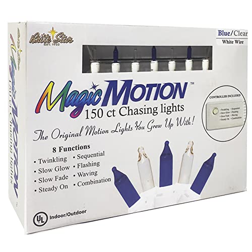 Brite Star 150 Count Chasing Light Set - 8 Functions, Blue/Clear, Outdoor Decorations, Model 37-788-00