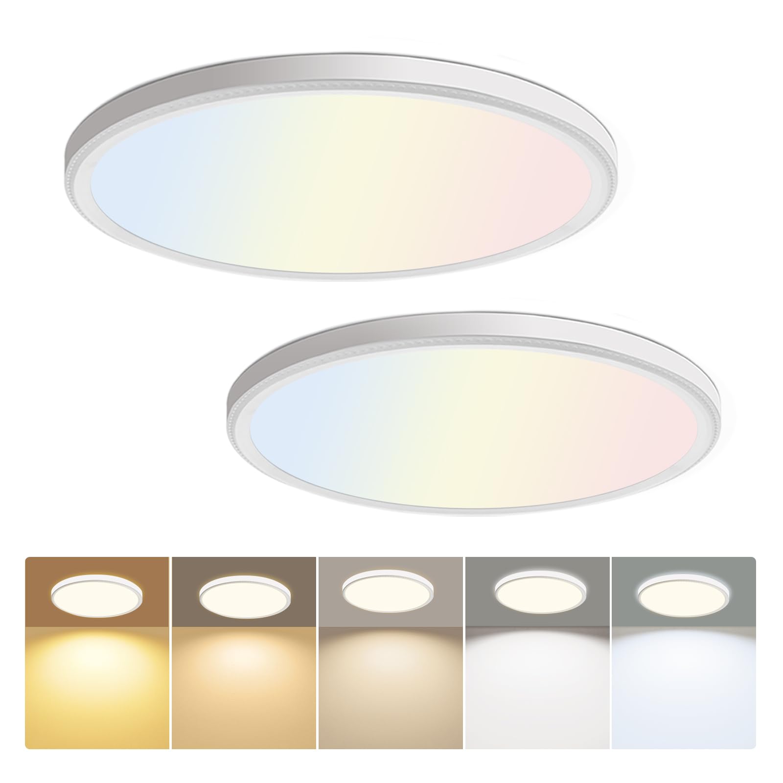 hunhun 2 Pack 3200lm LED Flush Mount Ceiling Light 12 Inch, 5CCT Adjustable,Super Slim 0.87 inch led Ceiling Light Fixture for B
