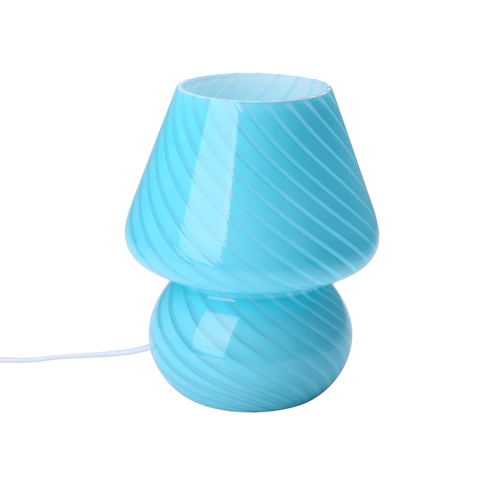 Mushroom Lamp,Glass Arctic Blue Mushroom Bedside Table Lamps Vintage Translucent Murano Style Striped Small Nightstand Desklamp