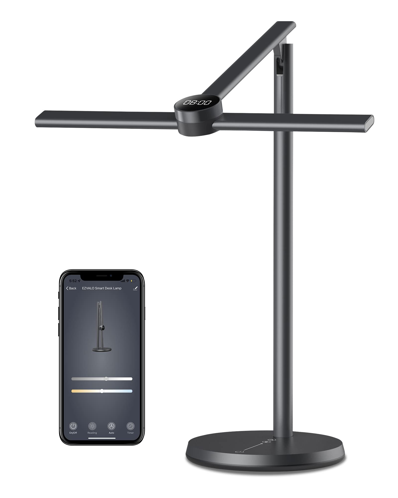 EZVALO Smart Desk Lamp with APP Control, Auto-Dimming, 3 Color Temperatures, LETD01 Model, Black, 2024 Newest Model