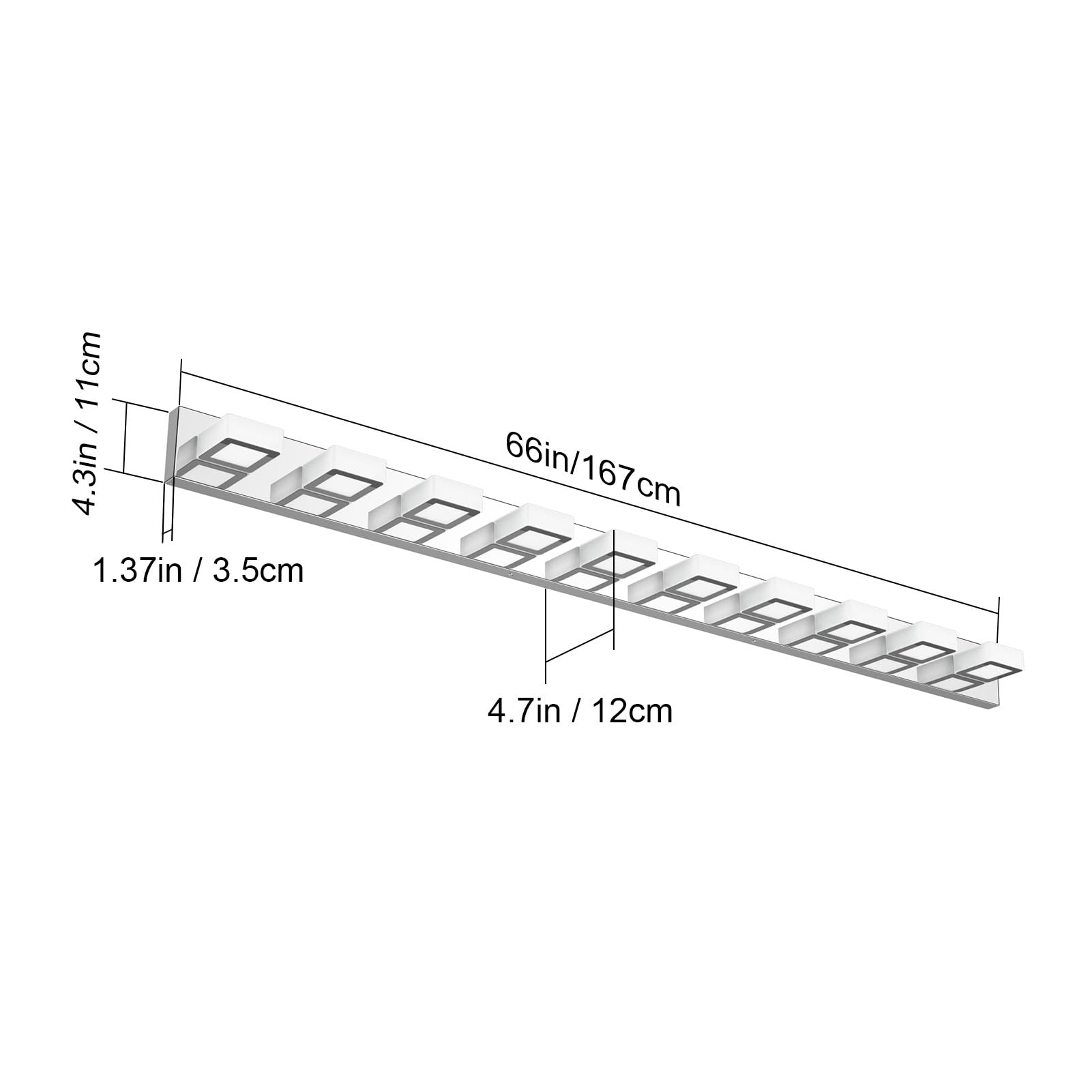 Ralbay Chrome Bathroom Vanity Light, 66 inch, Stainless Steel, Acrylic, LED, Model 8590, White Light