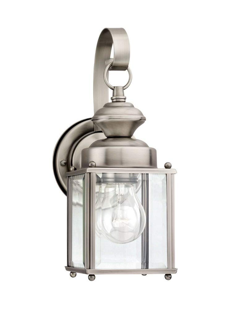 Sea Gull Lighting Jamestowne Outdoor Wall Lantern, One-Light, Antique Brushed Nickel, Model 8456-965