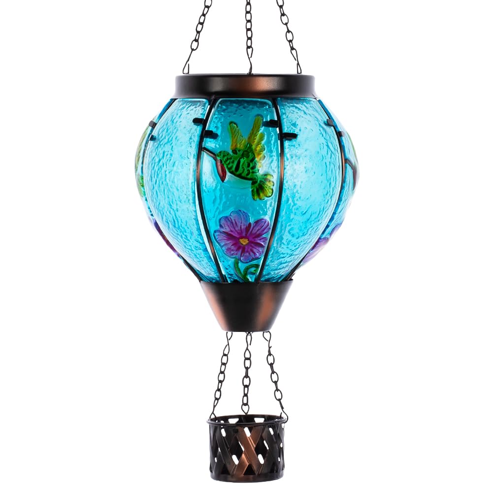Giole Hot Air Balloon Solar Lantern with Flickering Flame, Hummingbird Outdoor Solar Lantern Waterproof Solar Light for Patio, G