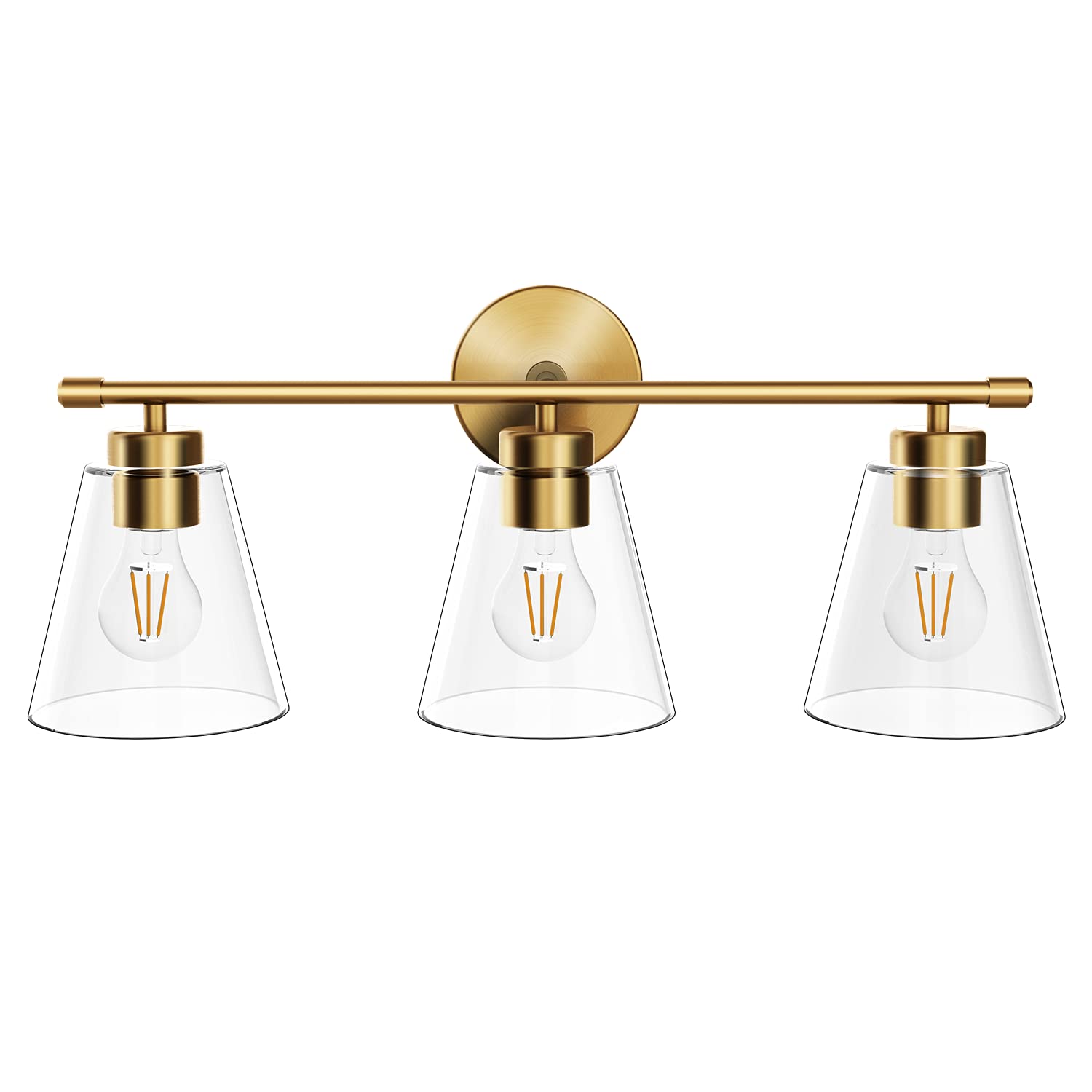 Hamilyeah Gold 3-Light Bathroom Vanity Light Fixtures With Clear Glass Shade, Industrial Style