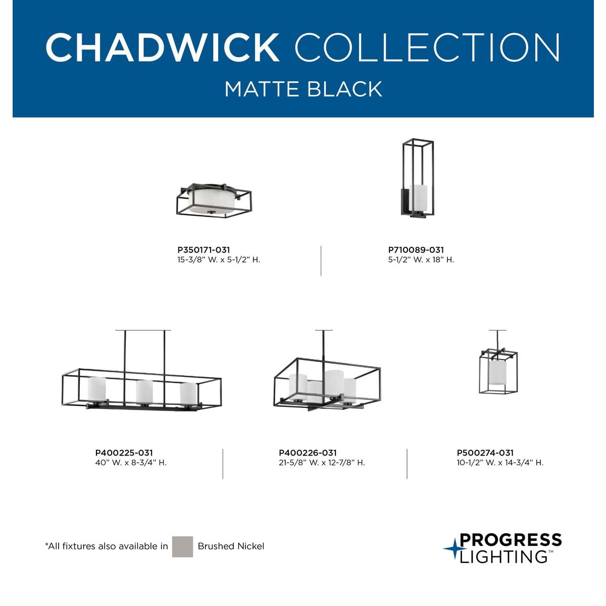 Progress Lighting Chadwick Collection 3-Light Etched Opal Glass Modern Linear Chandelier Light Matte Black