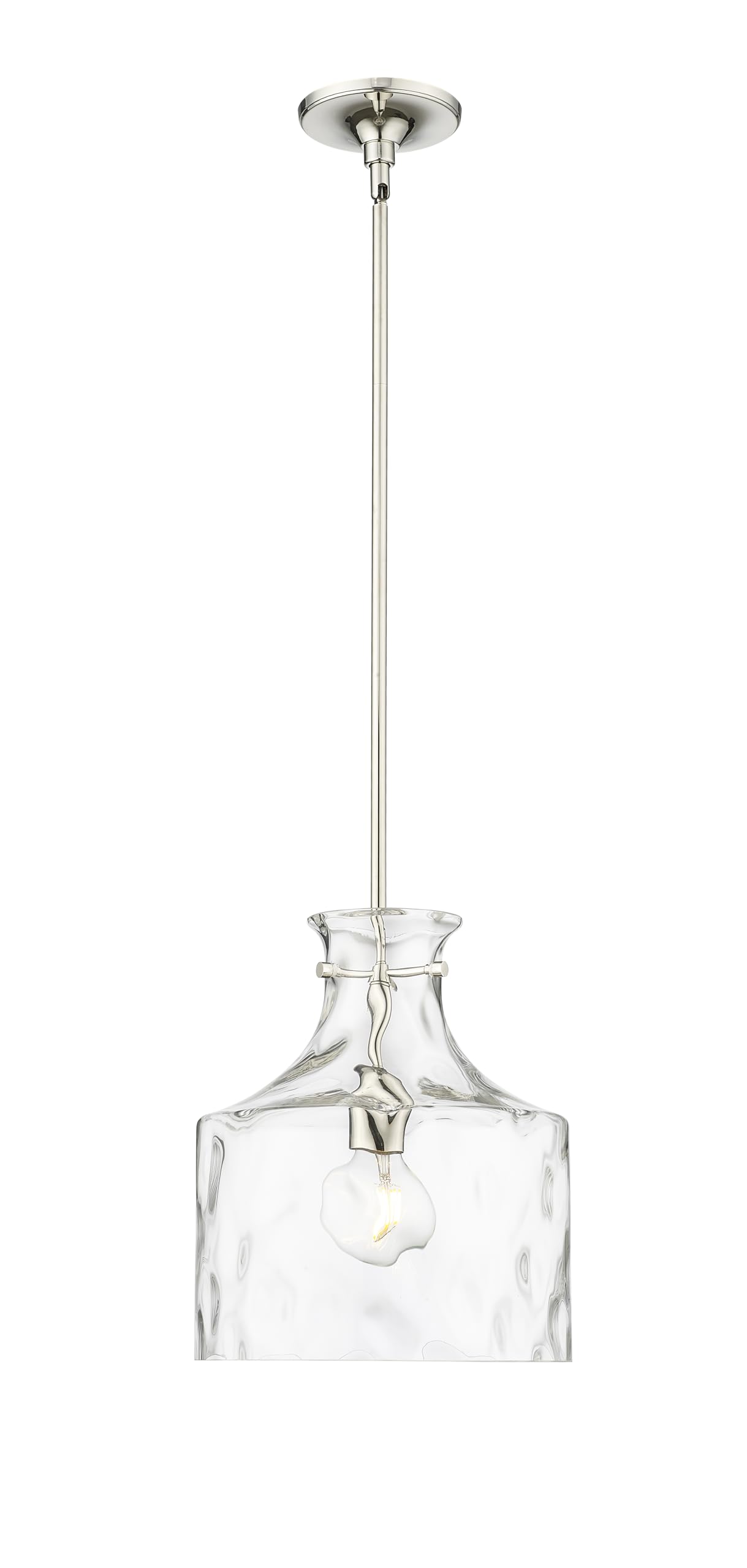 ML Lighting | Santorini Collection | 22601-PN | Indoor 1 Light Metal Pendant in Polished Nickel with Water Glass Shade | Kitchen