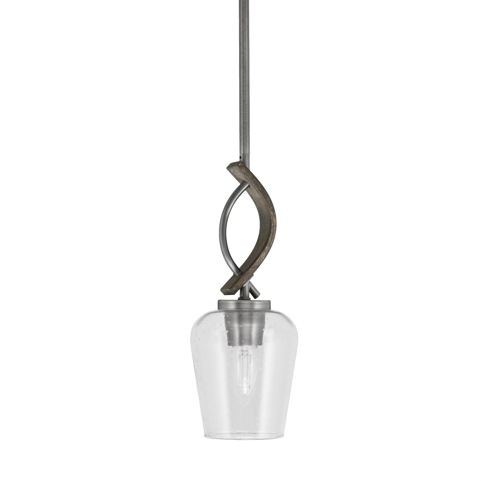 Toltec Lighting Monterey Mini Pendant - Graphite & Distressed Wood-Look Metal, 5in Clear Bubble Glass
