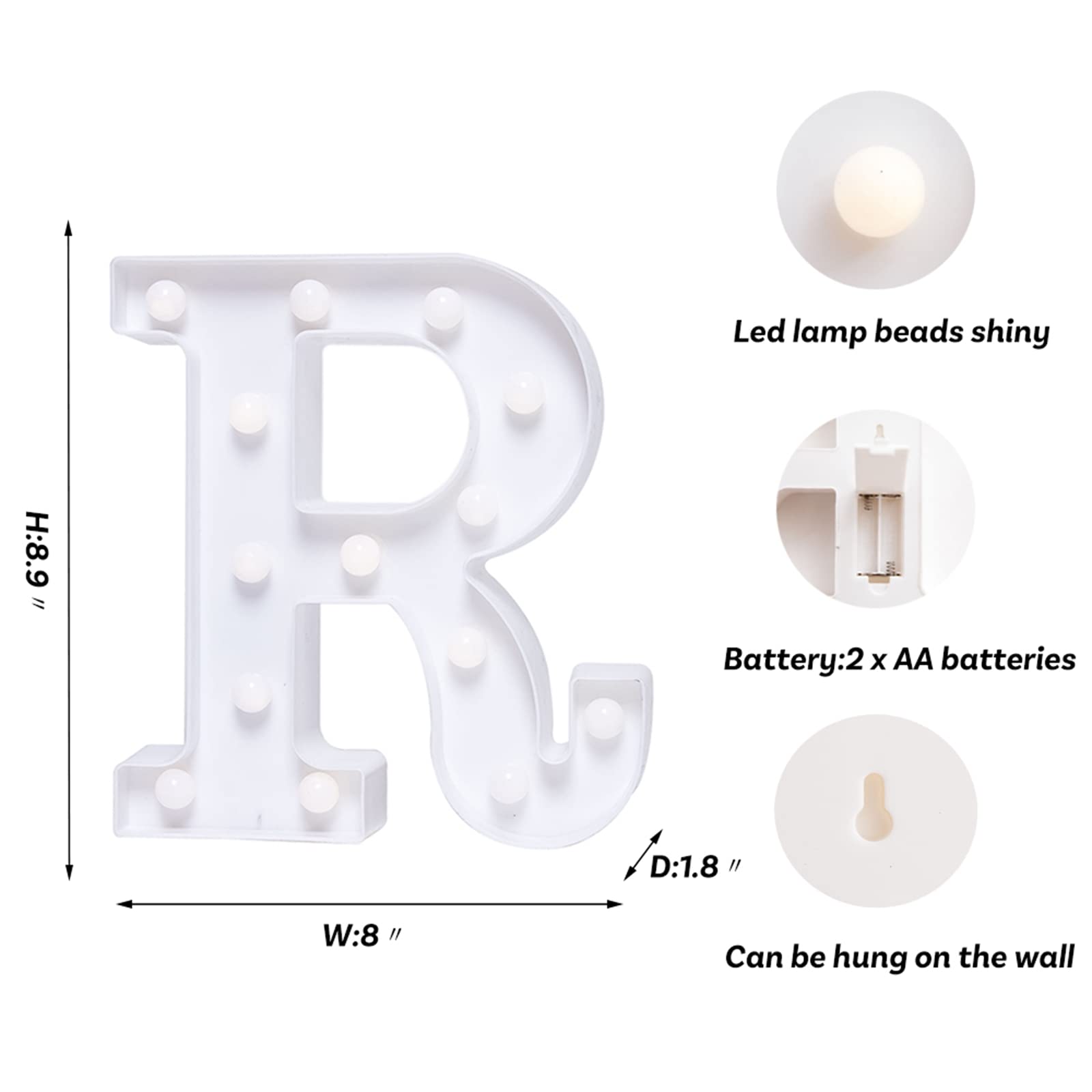 Foaky Led Letter Lights Sign Light Up Letters Sign For Night Light Wedding/Birthday Party Battery Powered Christmas Lamp Home Bar Decoration(R)