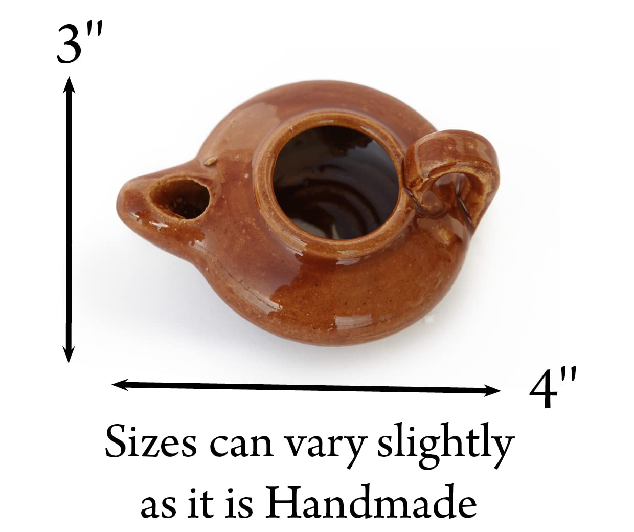 THE JERUSALEM GIFT SHOP Herodian Biblical Clay Oil Lamp - Glazed Brown, Model HOL, Religious Gift for Christian Faith