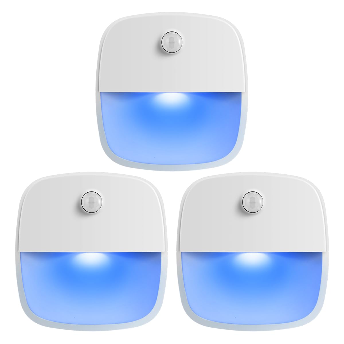 AMIR Motion Sensor Light - Cordless LED Night Light for Stairs, Hallway, Bathroom, Kitchen, Cabinet - Blue, Pack of 3