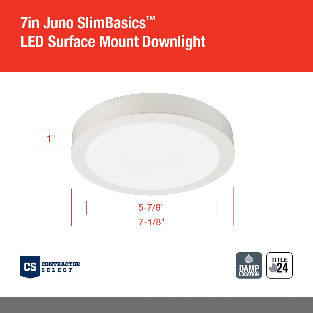 Juno Jsbc 7In 30K 90Cri Wh M6 Slimbasics Led Surface Mount Downlight, 7-Inch, 3000K | White