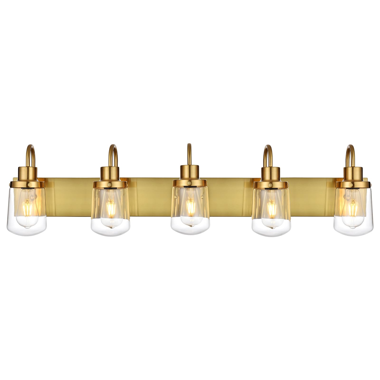 Yaohong 5-Light Bathroom Vanity Light Fixtures, Brushed Gold, Glass Shade, Model AT9064WL5-YB